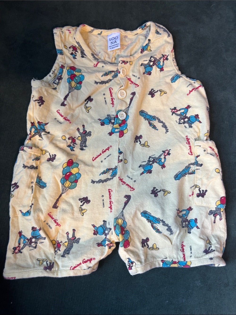 Loona Kids Yellow Short Romper with Curious George Print